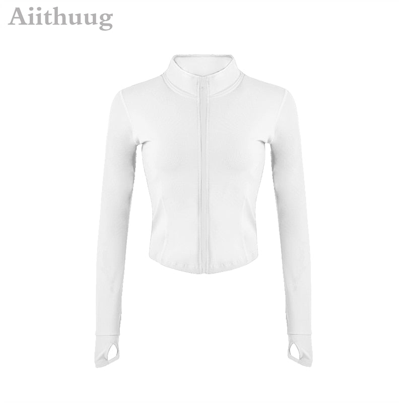 best Aiithuug Women Full Zip-up Yoga Top Workout Running Jackets with Thumb Holes Stretchy Fitted Long Sleeve Crop Tops Activewear 0 shop online at M2K Trends for