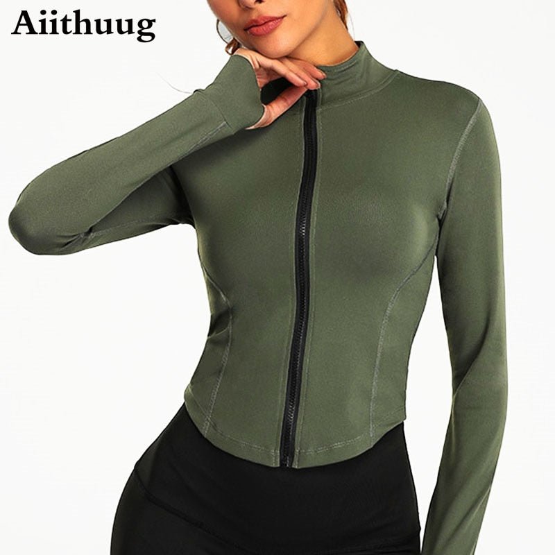 best Aiithuug Women Full Zip-up Yoga Top Workout Running Jackets with Thumb Holes Stretchy Fitted Long Sleeve Crop Tops Activewear 0 shop online at M2K Trends for