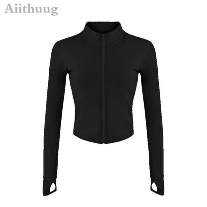 best Aiithuug Women Full Zip-up Yoga Top Workout Running Jackets with Thumb Holes Stretchy Fitted Long Sleeve Crop Tops Activewear 0 shop online at M2K Trends for