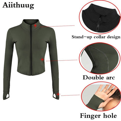 best Aiithuug Women Full Zip-up Yoga Top Workout Running Jackets with Thumb Holes Stretchy Fitted Long Sleeve Crop Tops Activewear 0 shop online at M2K Trends for