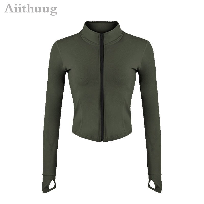 best Aiithuug Women Full Zip-up Yoga Top Workout Running Jackets with Thumb Holes Stretchy Fitted Long Sleeve Crop Tops Activewear 0 shop online at M2K Trends for