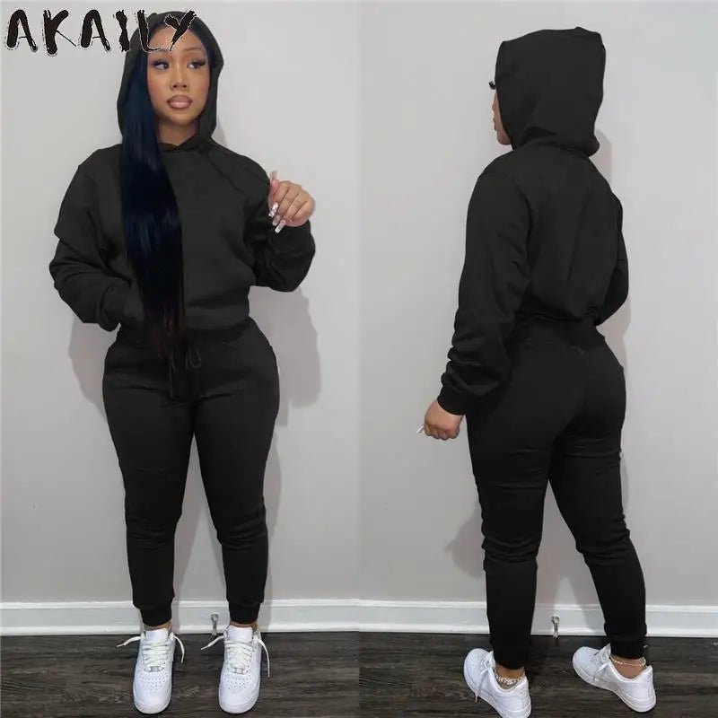 best Akaily Autumn Gray 2 Two Piece Sets Tracksuit Womens Outfits Black Fleece Hoodies Pants Sets Suits Ladies Sweatsuit For Women shop online at M2K Trends for