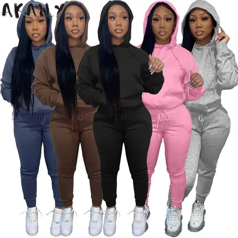 best Akaily Autumn Gray 2 Two Piece Sets Tracksuit Womens Outfits Black Fleece Hoodies Pants Sets Suits Ladies Sweatsuit For Women shop online at M2K Trends for