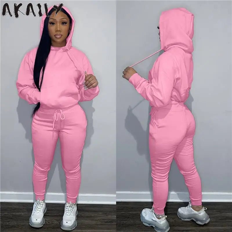 best Akaily Autumn Gray 2 Two Piece Sets Tracksuit Womens Outfits Black Fleece Hoodies Pants Sets Suits Ladies Sweatsuit For Women shop online at M2K Trends for