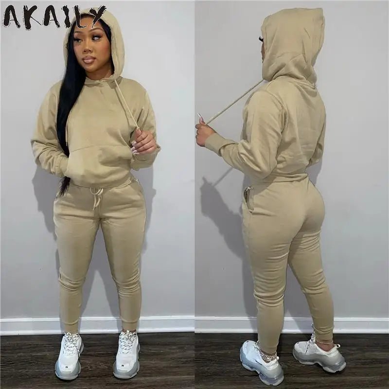 best Akaily Autumn Gray 2 Two Piece Sets Tracksuit Womens Outfits Black Fleece Hoodies Pants Sets Suits Ladies Sweatsuit For Women shop online at M2K Trends for