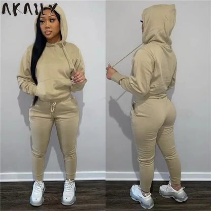 best Akaily Autumn Gray 2 Two Piece Sets Tracksuit Womens Outfits Black Fleece Hoodies Pants Sets Suits Ladies Sweatsuit For Women shop online at M2K Trends for