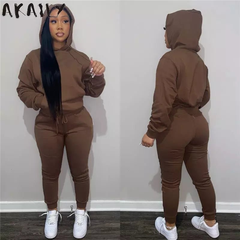 best Akaily Autumn Gray 2 Two Piece Sets Tracksuit Womens Outfits Black Fleece Hoodies Pants Sets Suits Ladies Sweatsuit For Women shop online at M2K Trends for