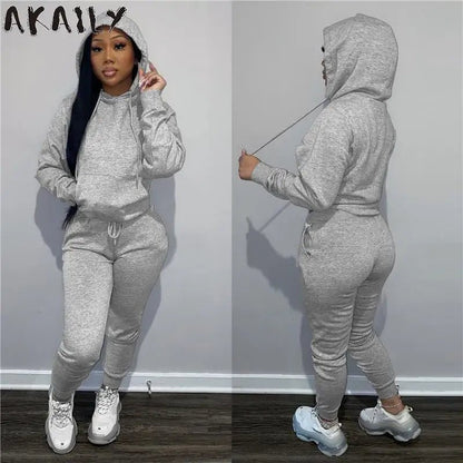 best Akaily Autumn Gray 2 Two Piece Sets Tracksuit Womens Outfits Black Fleece Hoodies Pants Sets Suits Ladies Sweatsuit For Women shop online at M2K Trends for