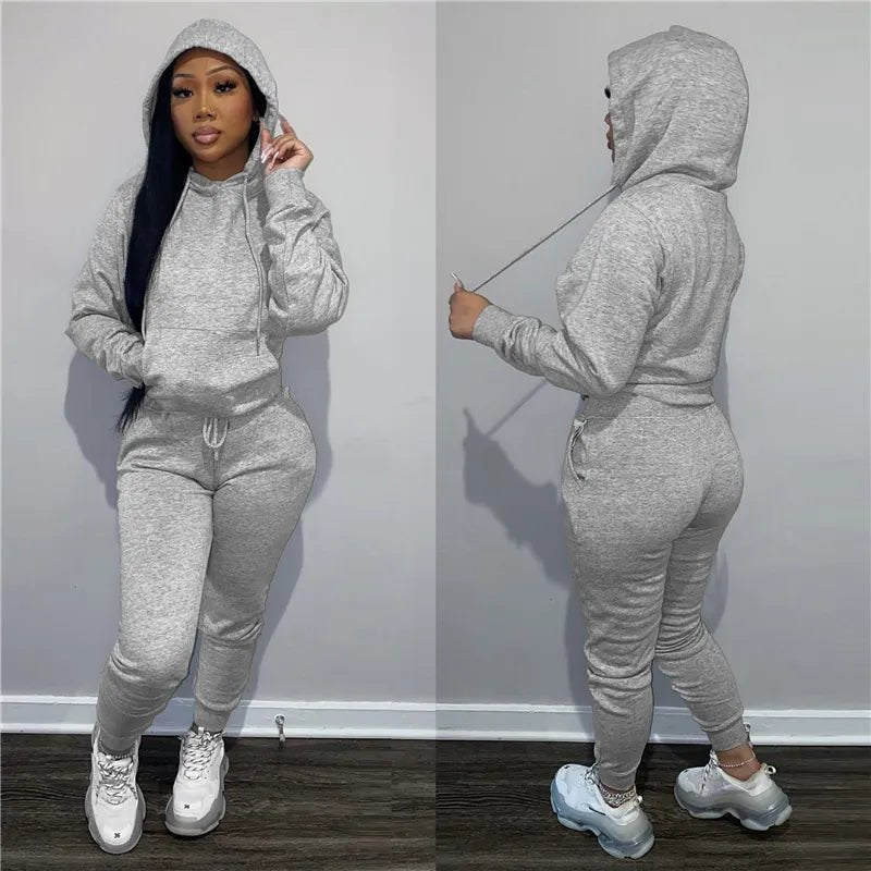 best Akaily Autumn Gray 2 Two Piece Sets Tracksuit Womens Outfits Black Fleece Hoodies Pants Sets Suits Ladies Sweatsuit For Women shop online at M2K Trends for