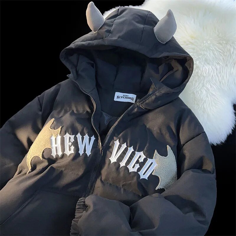 best American 2023 winter new style high street little devil bread padded jacket Y2K tops couples hoodies cotton jackets men clothing shop online at M2K Trends for