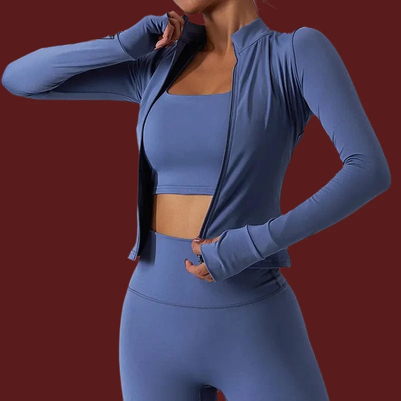 best Autumn And Winter Elasticity Zipper Running Workout Jacket for Women Long Sleeve Gym Quick-drying Yoga Train Jacket Sport Coat shop online at M2K Trends for