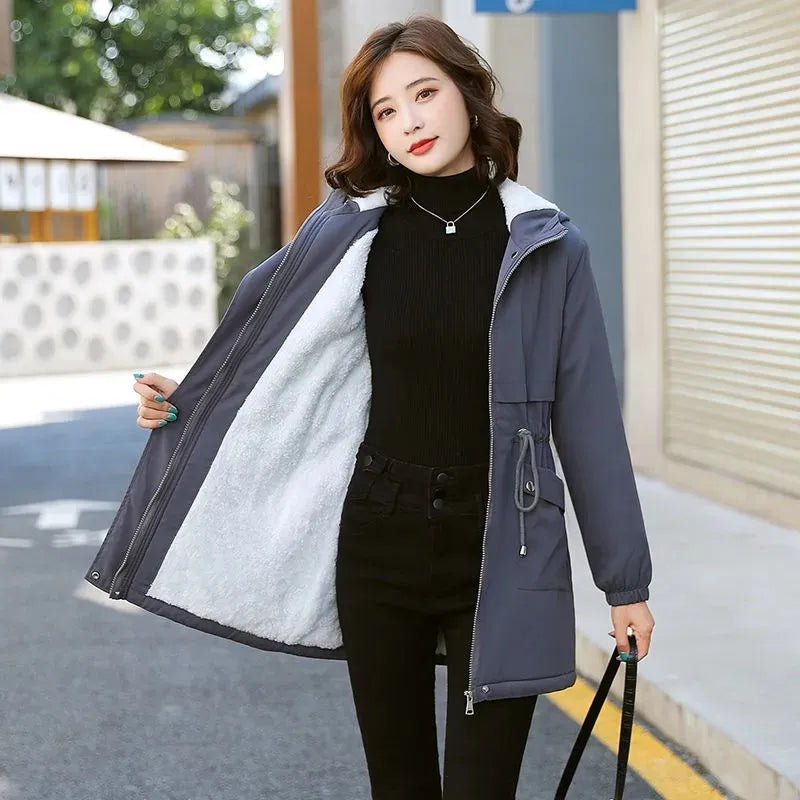 best Autumn Winter Women's Jackets New Korean Hooded Windbreaker Female Fleece Warm Thick Cotton Padded Coat Women Parkas Outerwear shop online at M2K Trends for