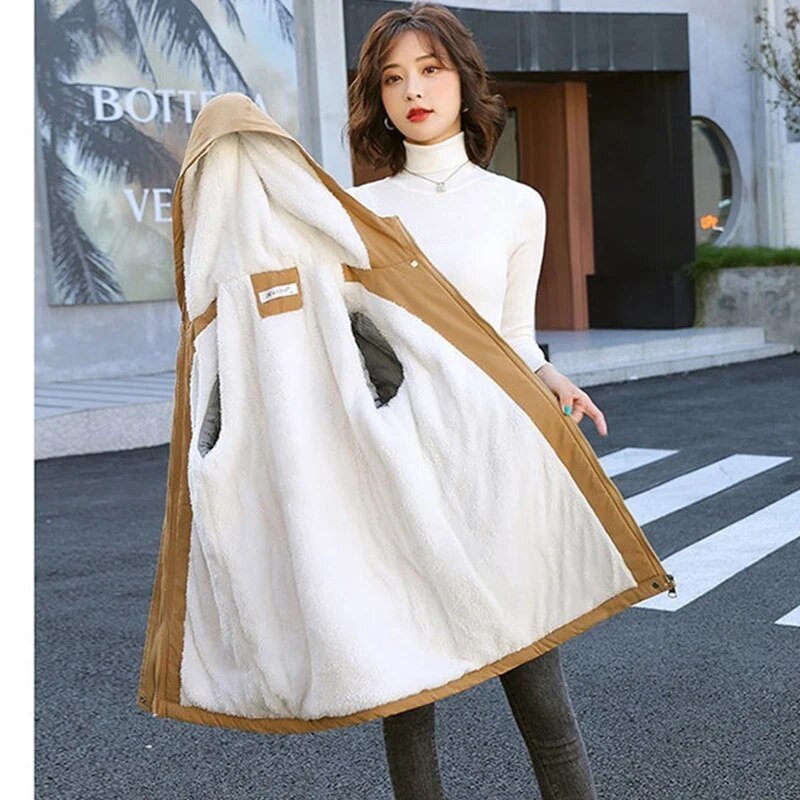 best Autumn Winter Women's Jackets New Korean Hooded Windbreaker Female Fleece Warm Thick Cotton Padded Coat Women Parkas Outerwear shop online at M2K Trends for