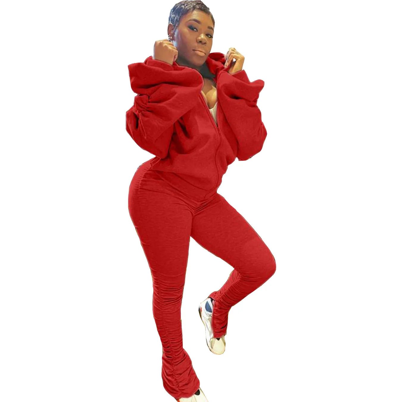 best Autumn Women Casual Two Piece Set Top Trouser Solid Puff Sleeve Backless Hooded Pants Tracksuit Sweatsuit Y2k Streetwear Outfits shop online at M2K Trends for