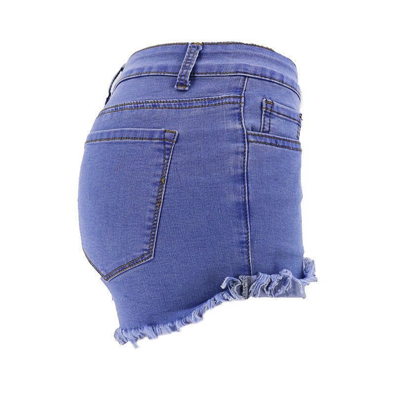 best Blue High-waisted Feet Fringed Denim Shorts Women 0 shop online at M2K Trends for