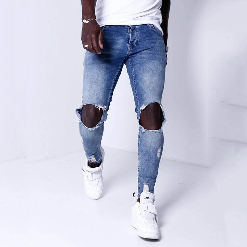 best Blue ripped denim slim trousers 0 shop online at M2K Trends for