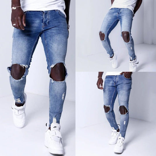 best Blue ripped denim slim trousers 0 shop online at M2K Trends for