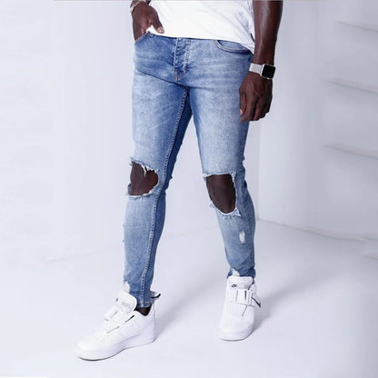 best Blue ripped denim slim trousers 0 shop online at M2K Trends for