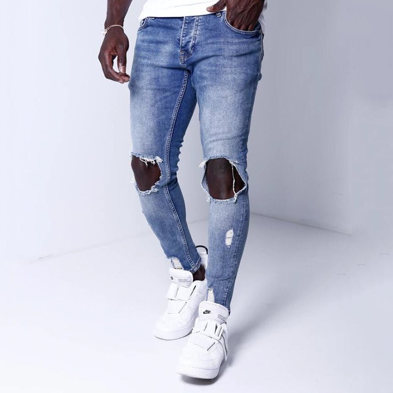 best Blue ripped denim slim trousers 0 shop online at M2K Trends for