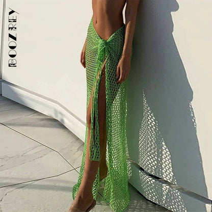 best BoozRey 2022 Summer Maxi Women Skirts Bandage Sexy Beach Hollow Out High Waist White Y2K Knitted Long Bodycon Skirt Pencil Boho 0 shop online at M2K Trends for