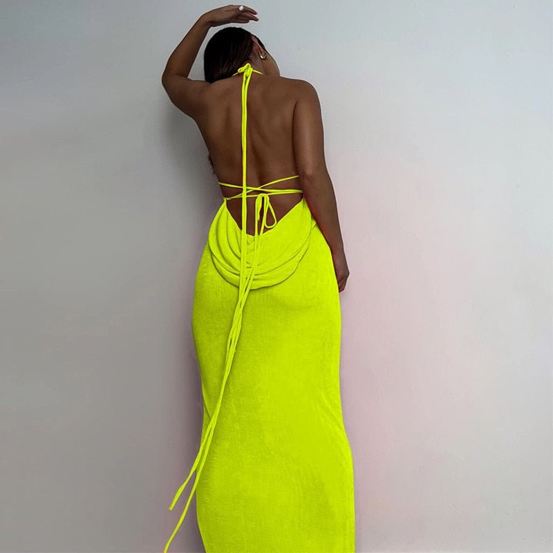 best Elegant Fashion Halter Sexy Backless Draped Maxi Dress Women 2023 Summer Women Party Long Straps Shift Dresses Clothes naughty dresses shop online at M2K Trends for