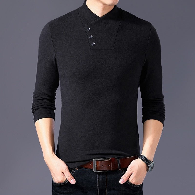 best BROWON Spring Fashion Slim Fit T Shirt Men Cotton Tshirt Men Long Sleeve Irregular Collar Solid Color Men Clothes 2023 shop online at M2K Trends for