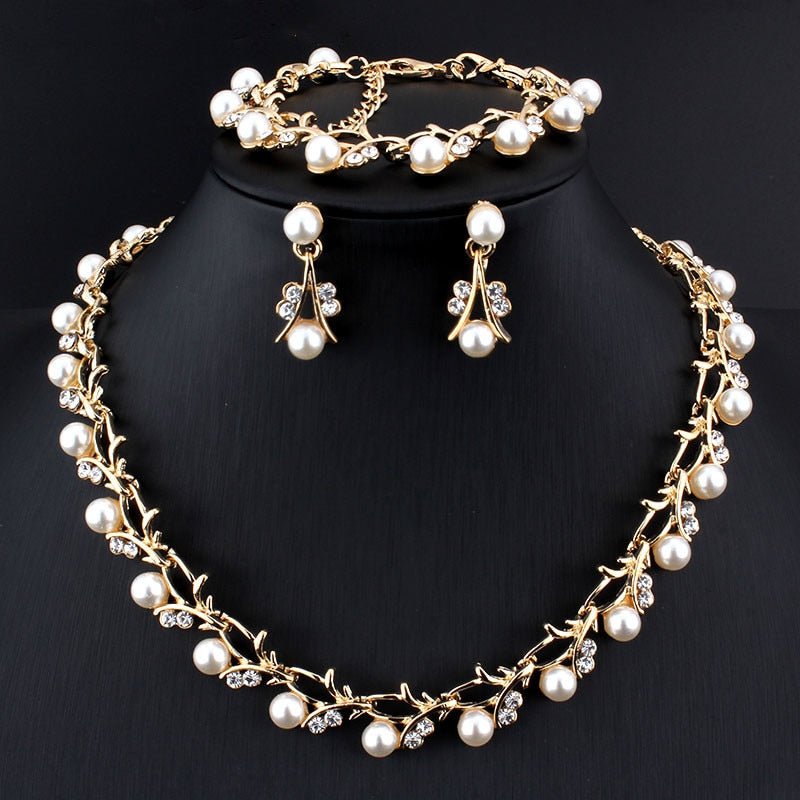 best CANPEL Fashion Imitation Pearl Wedding Necklace Earring Sets Bridal For Women Elegant Rhinestone Jewelry Sets Party Gift Accessories shop online at M2K Trends for