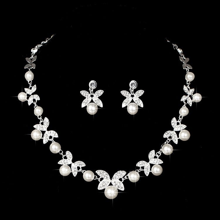 best CANPEL Fashion Imitation Pearl Wedding Necklace Earring Sets Bridal For Women Elegant Rhinestone Jewelry Sets Party Gift Accessories shop online at M2K Trends for