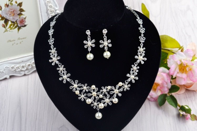 best CANPEL Fashion Imitation Pearl Wedding Necklace Earring Sets Bridal For Women Elegant Rhinestone Jewelry Sets Party Gift Accessories shop online at M2K Trends for