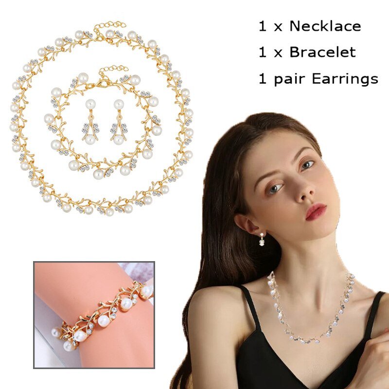 best CANPEL Fashion Imitation Pearl Wedding Necklace Earring Sets Bridal For Women Elegant Rhinestone Jewelry Sets Party Gift Accessories shop online at M2K Trends for