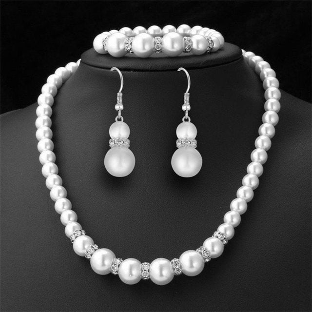 best CANPEL Fashion Imitation Pearl Wedding Necklace Earring Sets Bridal For Women Elegant Rhinestone Jewelry Sets Party Gift Accessories shop online at M2K Trends for