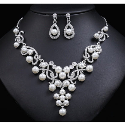 best CANPEL Fashion Imitation Pearl Wedding Necklace Earring Sets Bridal For Women Elegant Rhinestone Jewelry Sets Party Gift Accessories shop online at M2K Trends for