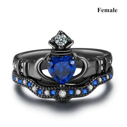 best Carofeez Charm Couple Ring Stainless Steel Black man Ring Blue Zircon Women Ring Sets shop online at M2K Trends for