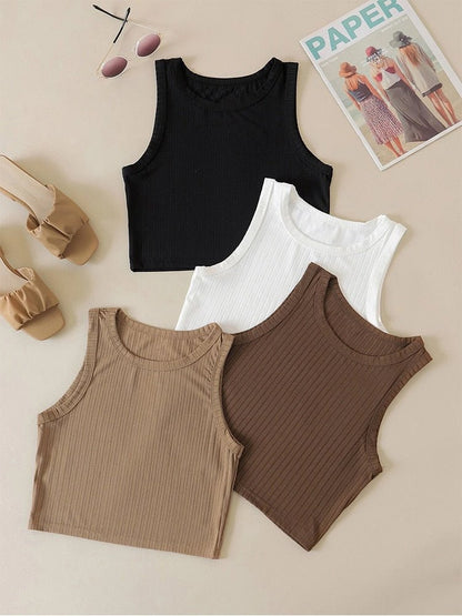 best Casual Basic Ribbed Knit Crop Top for Women Summer Sleeveless Round Neck Tank Cute Baby Tee Grunge Y2K Korean Fashion Streetwear 0 shop online at M2K Trends for