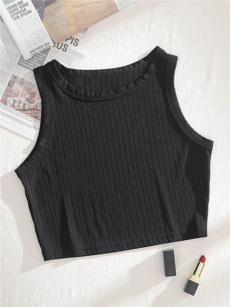 best Casual Basic Ribbed Knit Crop Top for Women Summer Sleeveless Round Neck Tank Cute Baby Tee Grunge Y2K Korean Fashion Streetwear 0 shop online at M2K Trends for