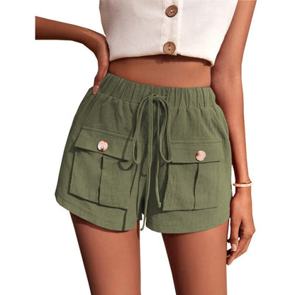 best Casual Cargo Shorts With Pocket Loose Drawstring Pants Summer Women shorts shop online at M2K Trends for beach shorts