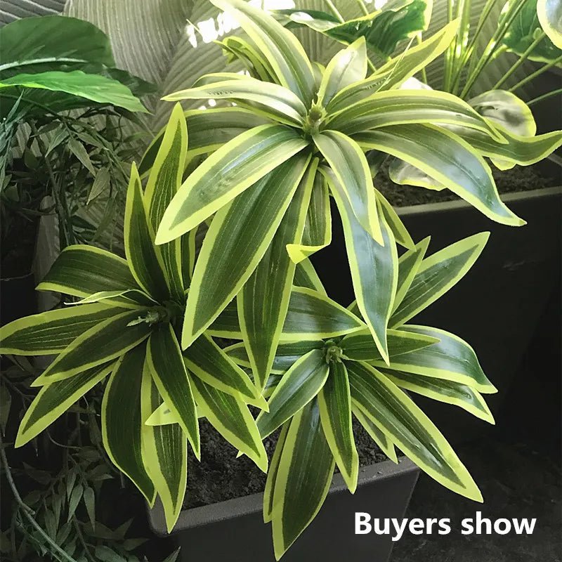 best cheap 35CM 3 Fork Artificial Desktop Fake Plants Green Plastic Palm Tree Bunch Flower Material Office Living Room Christmas Home Decor shop online at M2K Trends for