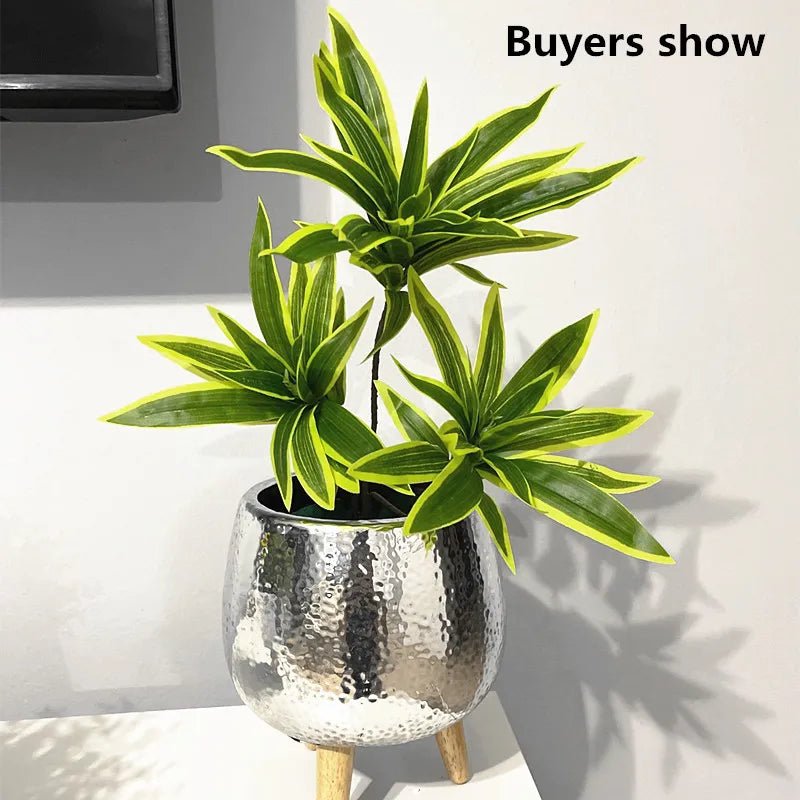 best cheap 35CM 3 Fork Artificial Desktop Fake Plants Green Plastic Palm Tree Bunch Flower Material Office Living Room Christmas Home Decor shop online at M2K Trends for