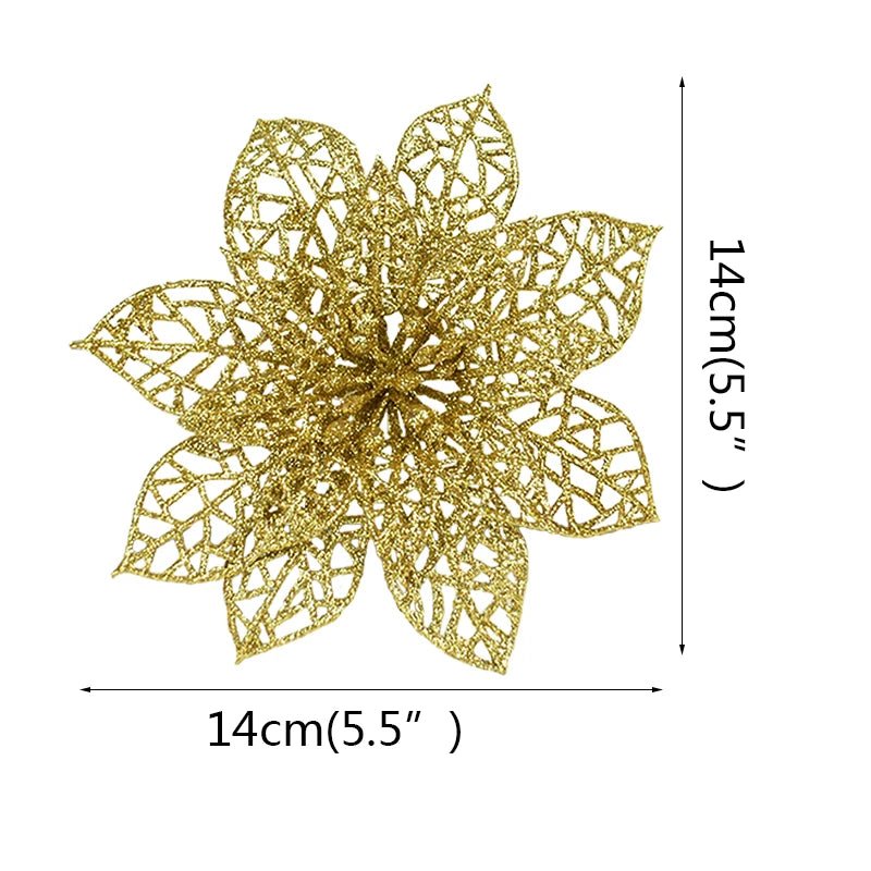 best cheap 5pcs Glitter Artificial Christmas Flowers Christmas Tree Decoration For Home Fake Flowers Xmas Ornament New Year Party Decor shop online at M2K Trends for