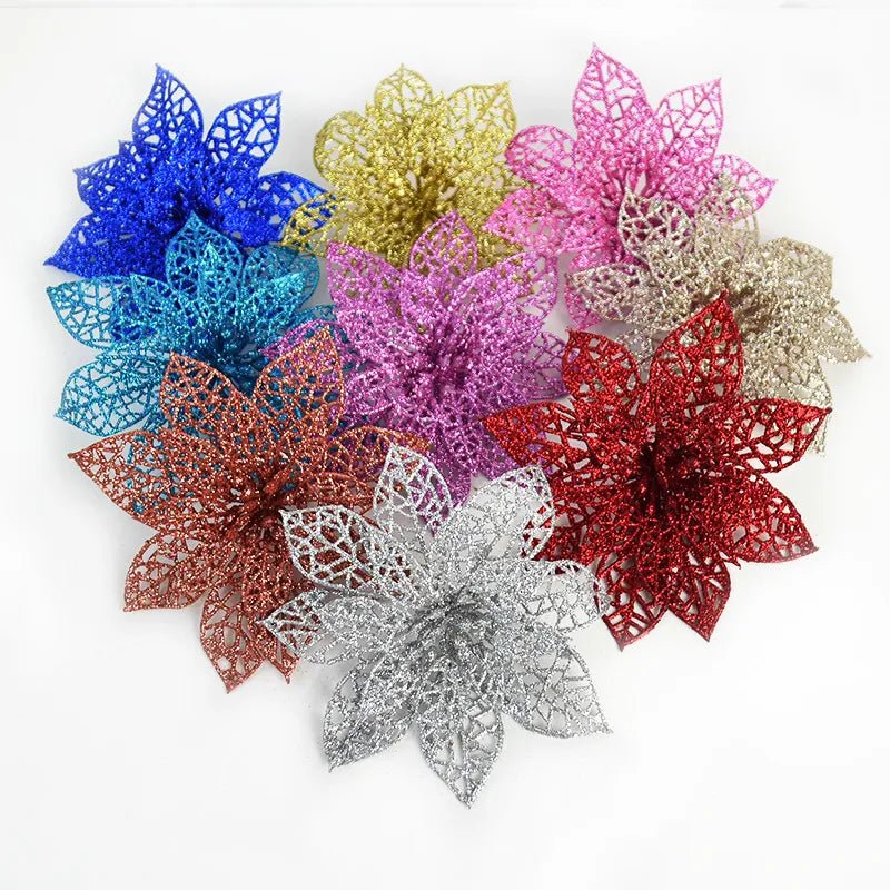 best cheap 5pcs Glitter Artificial Christmas Flowers Christmas Tree Decoration For Home Fake Flowers Xmas Ornament New Year Party Decor shop online at M2K Trends for