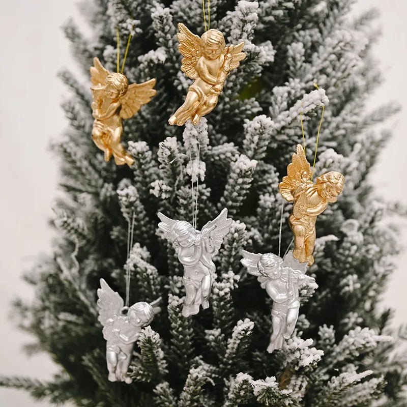 best cheap 6pcs Xmas Gold Silver Angel Pendant 2023 Christmas Party Decoration Christmas Tree Decorations Hanging Ornaments New Year Gifts shop online at M2K Trends for
