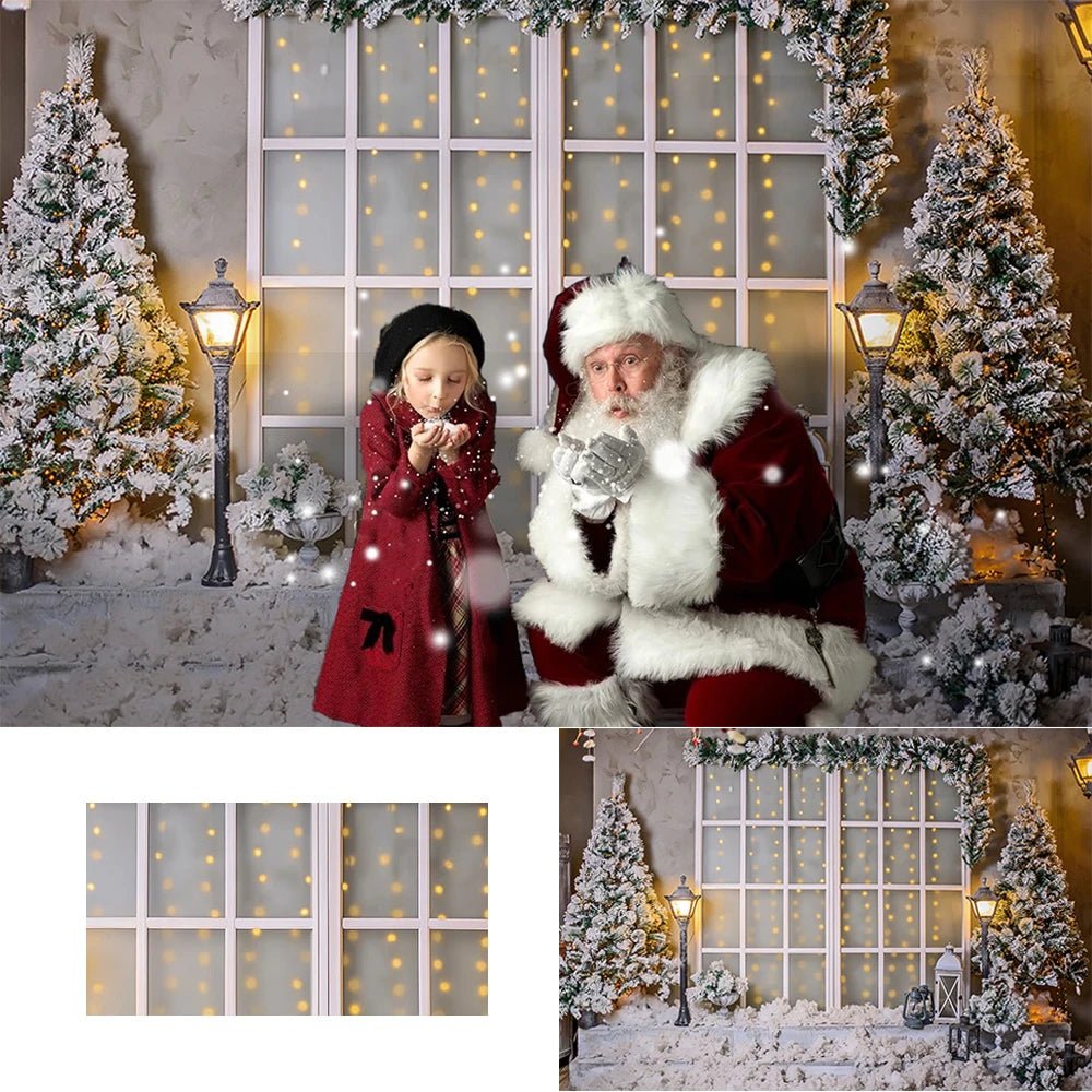 best cheap Christmas Backdrop Warm Street Light Decorative window White Snowfield Christmas tree Photography Background For Photo Studio shop online at M2K Trends for