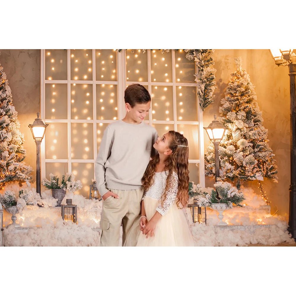 best cheap Christmas Backdrop Warm Street Light Decorative window White Snowfield Christmas tree Photography Background For Photo Studio shop online at M2K Trends for