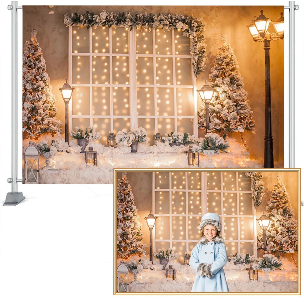 best cheap Christmas Backdrop Warm Street Light Decorative window White Snowfield Christmas tree Photography Background For Photo Studio shop online at M2K Trends for