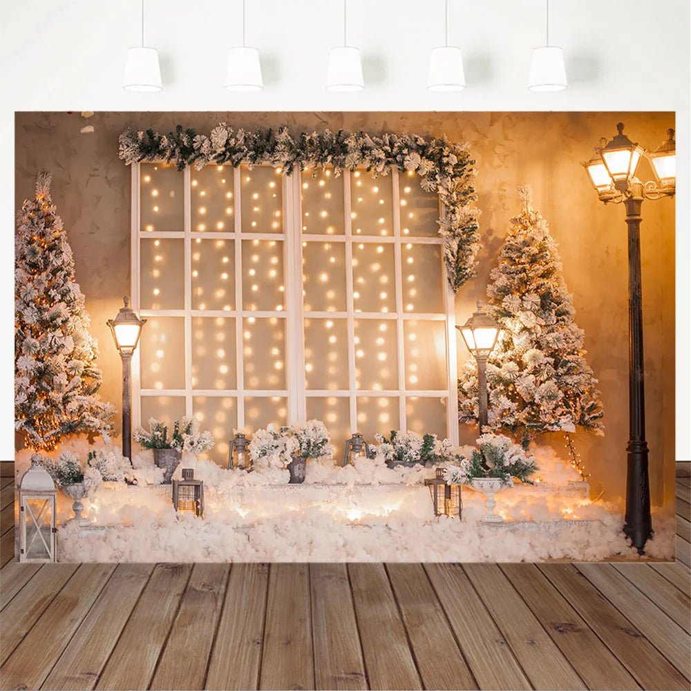 best cheap Christmas Backdrop Warm Street Light Decorative window White Snowfield Christmas tree Photography Background For Photo Studio shop online at M2K Trends for