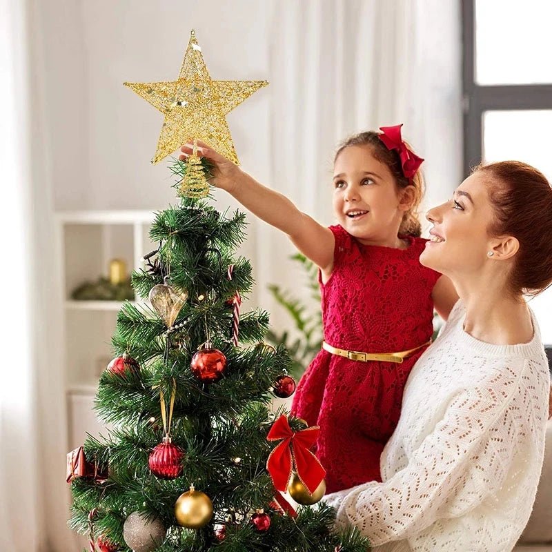 best cheap Gold Glitter Christmas Tree Top Iron Star Christmas Decorations For Home Xmas Tree Ornaments Navidad New Year 2023 Natal Noel shop online at M2K Trends for