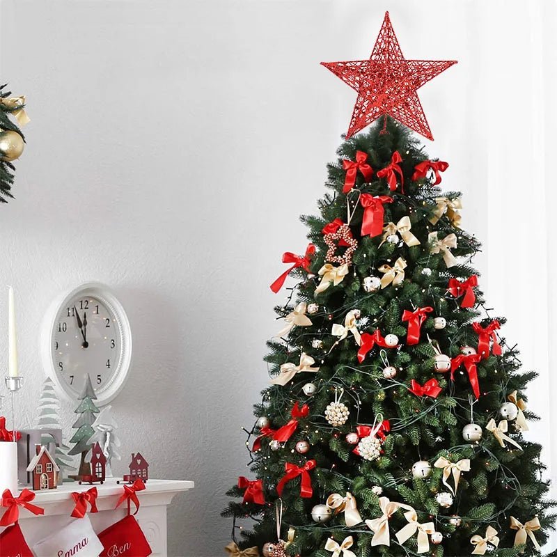 best cheap Gold Glitter Christmas Tree Top Iron Star Christmas Decorations For Home Xmas Tree Ornaments Navidad New Year 2023 Natal Noel shop online at M2K Trends for