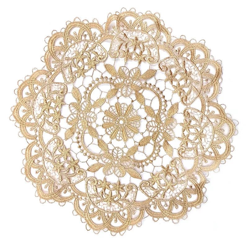 best cheap NEW Gold 3D Round Embroidery table place mat Christmas flower pad Cloth placemat cup wedding Coffee tea coaster doily kitchen shop online at M2K Trends for