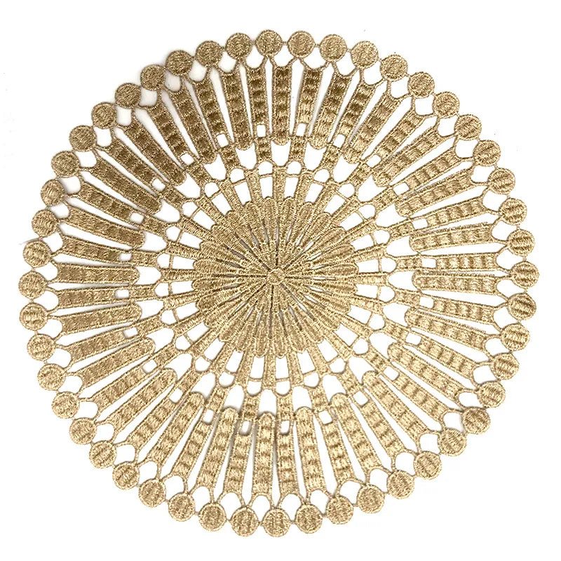 best cheap NEW Gold 3D Round Embroidery table place mat Christmas flower pad Cloth placemat cup wedding Coffee tea coaster doily kitchen shop online at M2K Trends for