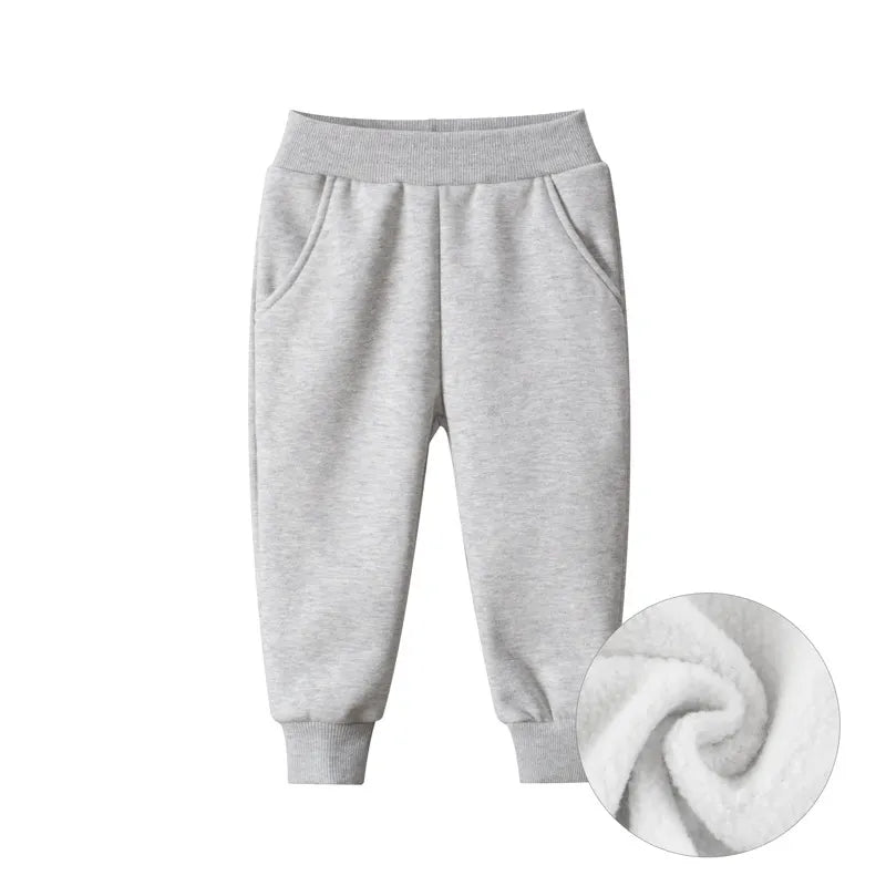 best Children Trousers for Boys 2023 Autumn Winter Fleece Thickening Solid Blue Black Grey Sport Casual Long Pants for 1-9 Years shop online at M2K Trends for